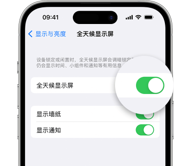 平桂苹果15预约维修分享iPhone15如何设置全天候显示屏幕可见 